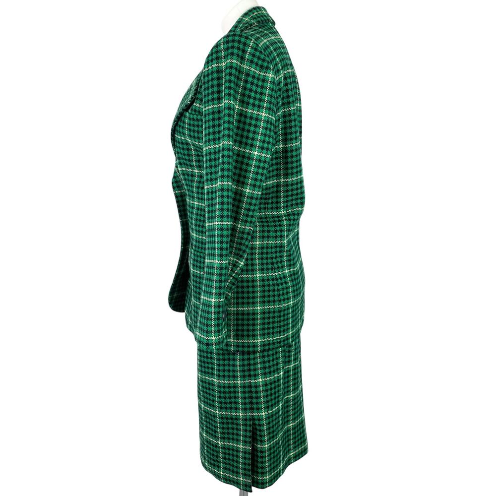 VINTAGE YSL Yves Saint Laurent Rive Gauche Green Plaid Wool Skirt Set FR 38 XS - Picture 3 of 15